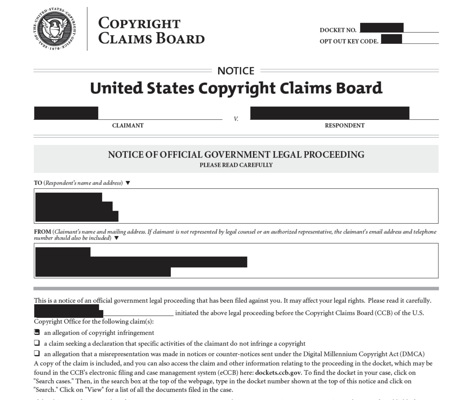 Copyright Claims Board Notice